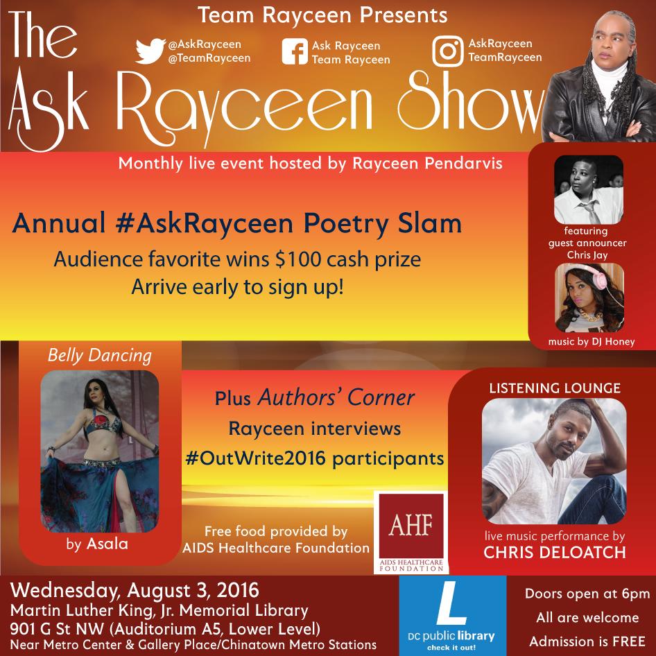 AskRayceen's tweet photo. Wed, Aug 3 in DC: Arrive early for free food + #OutWriteDC participants' interviews and exhibitors.
🆓 @dcpl MLK Lib. https://t.co/vcSRvhoBoi
