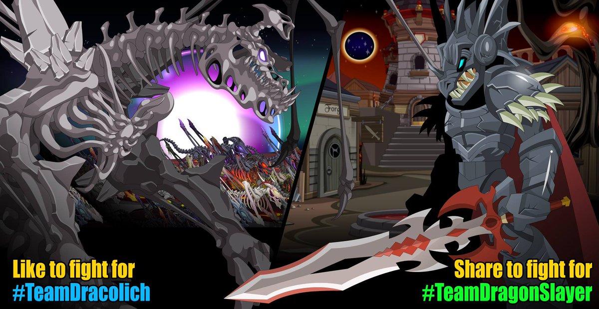ArtixKrieger's tweet photo. I stole this from  Facebook... so, translated:
#TeamDracolich = Fav
#TeamDragonSlayer = Retweet https://t.co/57makXtcSf