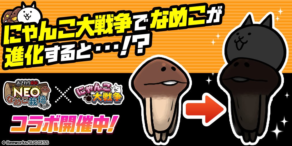 ট ইট র にゃんこ大戦争ついったー担当 このキャラは なめこ なめこ栽培キットの鉄板キャラも にゃんこ大戦争 に参戦にゃ W 動画の返信が来たら大当たり キャンペーン中は何度でも挑戦できるにゃ にゃめこ出撃中