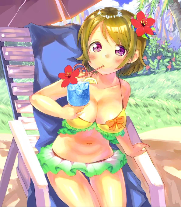 水着でバカンス中なぱなよちゃん描いたよ～ 