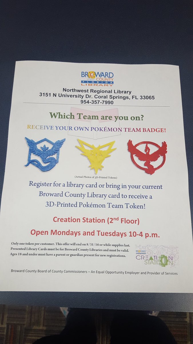 Evinha2013F's tweet photo. Broward County Northwest Regional Library @TeamInstinct_FL @TeamInstinctFL @TeamMysticFL @FLTeamValor https://t.co/QeTLz8DAt5
