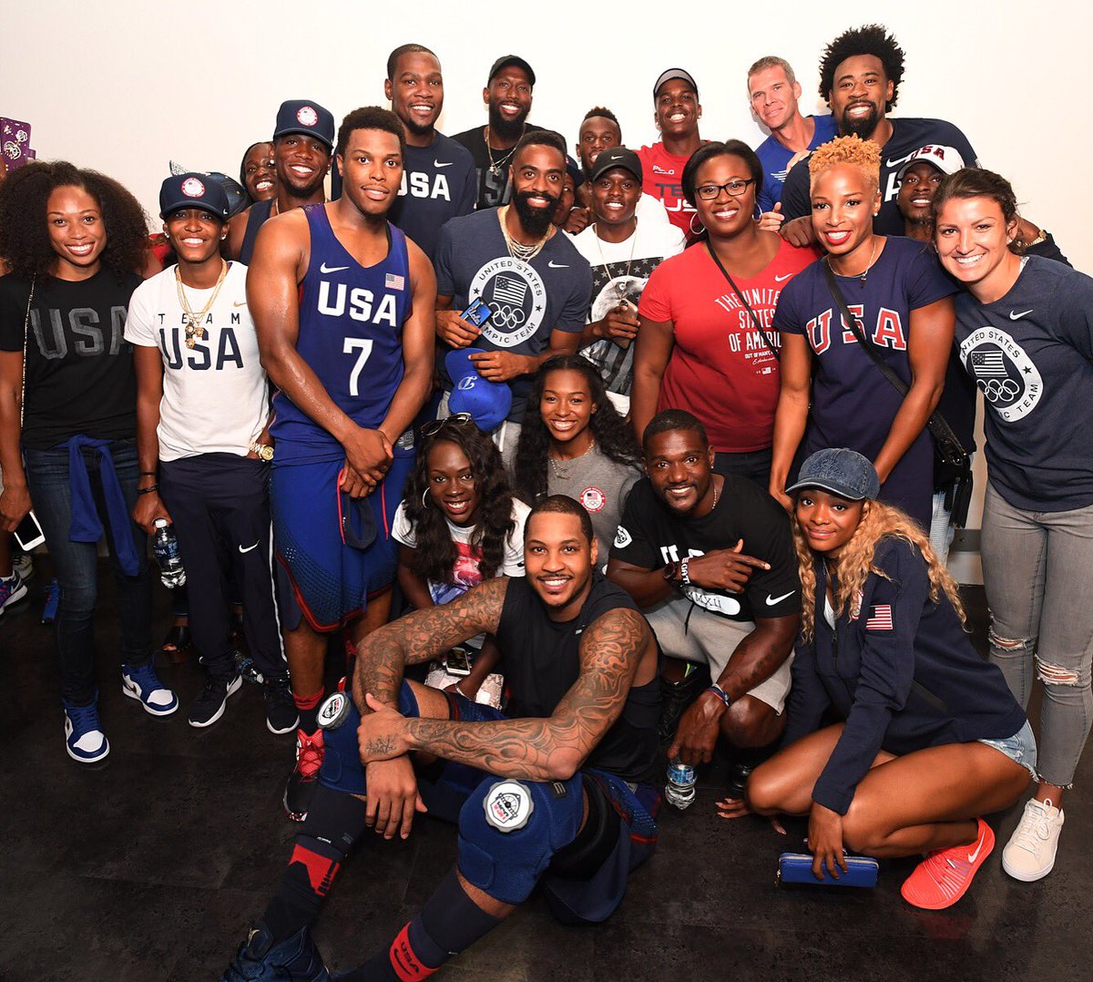 NBA's tweet photo. Members of @usabasketball's #USABMNT &amp; @usatf meet up in Houston! 🇺🇸 https://t.co/2teNc2nlJp