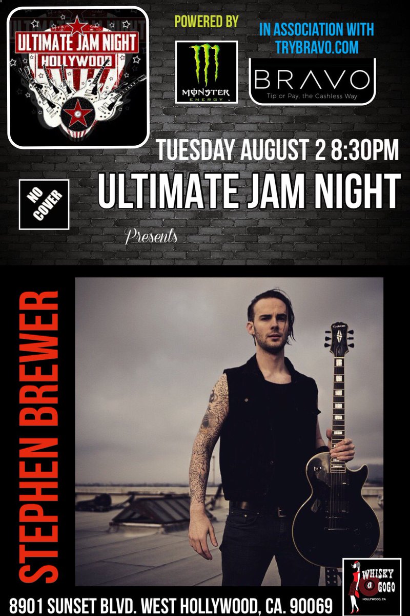 ultimate_jam's tweet photo. STEPHEN BREWER Tues 8/2 @StephenBrewerJR @WFMassacre @JessicatChase @irablack @Calif_Rock_News @955KLOS https://t.co/Fj7cz6zhM4