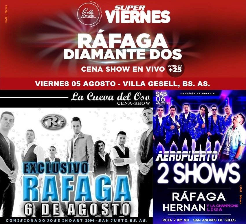 GlobalMusicAR's tweet photo. #RAFAGA 5 y 6 Agosto #BsAs #Argentina @RTapari @omarrafaga @ulisesesta @PonePasion #2Tonos @betogodoyy #GlobalMusic https://t.co/Bdabdo5urR