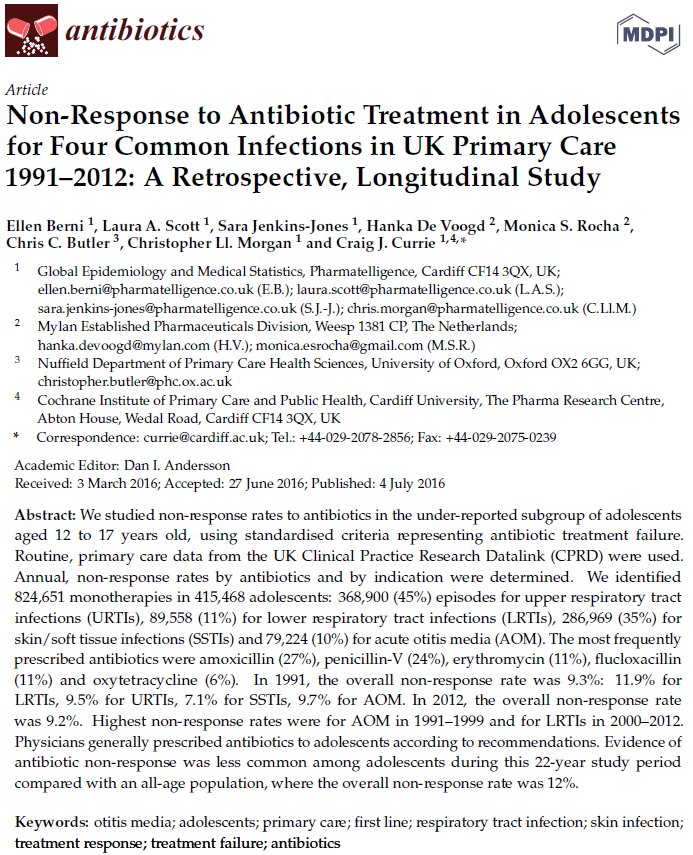 antibioticsmdpi's tweet photo. #NonResponse to #AntibioticTreatment for Four #CommonInfections in #UK #primarycare https://t.co/gAjRuaGka3 https://t.co/QulHz7sAbv