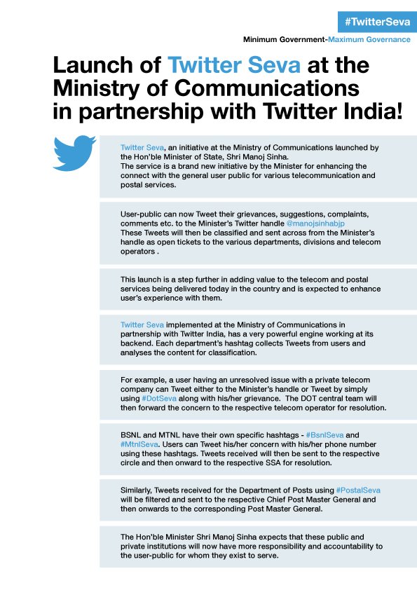 XCorpIndia's tweet photo. Here's how the Ministry of Communications will use Twitter Seva to provide effective customer service in real time https://t.co/X3vyqTvOuE