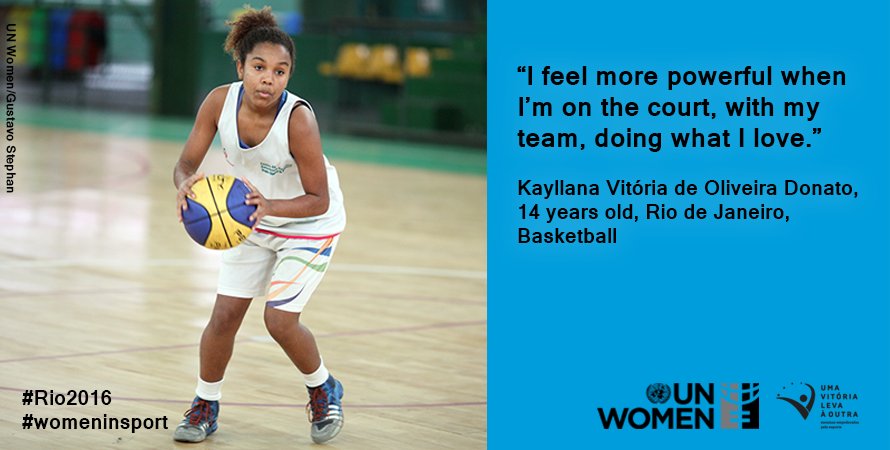 UN_Women's tweet photo. Girls and #womeninsport defy gender stereotypes and make inspiring role models. https://t.co/z2bGhrL9Z9 #Rio2016 https://t.co/s6J0ymv23n