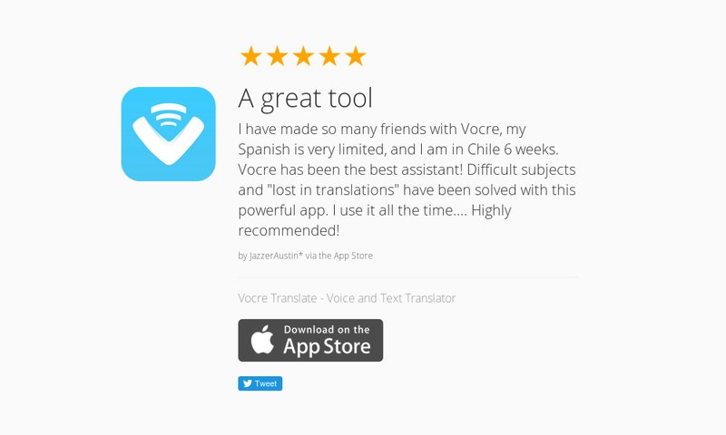 vocre's tweet photo. 5 Star Review: "A great tool: I have made so many friends with Vocre, my Spanish is very l…" https://t.co/ho8vQvSz9M https://t.co/d8wA9BCWCu