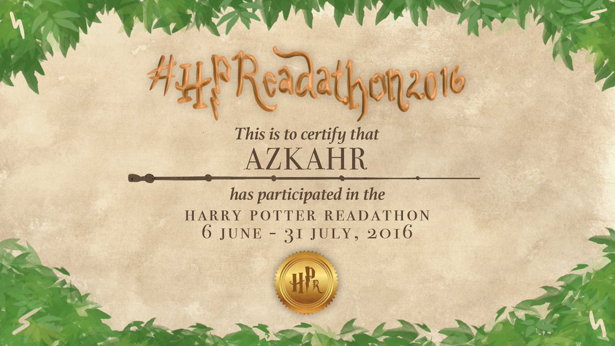 HPReadathon's tweet photo. Thank you for participating in the #HPReadathon2016, Azkahr (@NoobGaamer)! Hope you'll read with us again next year. https://t.co/1k1haNBFN6