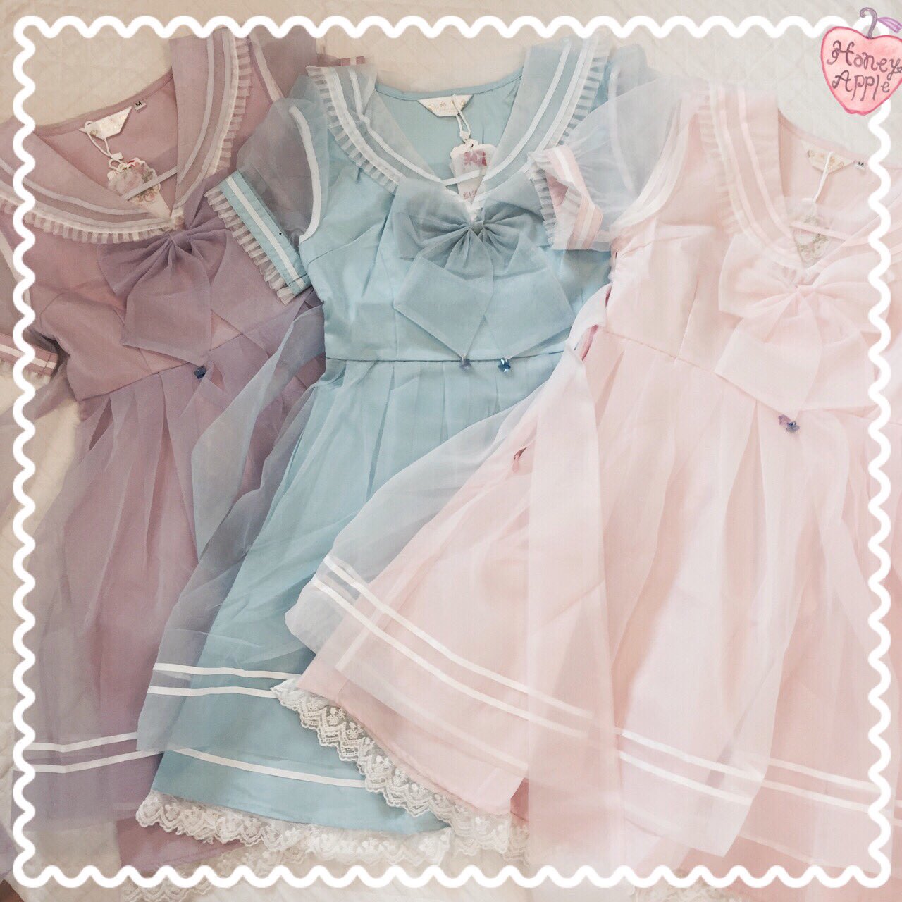 ﾟ Honeyapple ﾟ ゆめかわカラーがかわいいセーラーワンピース ピンクは残り1点です オーガンジーの透け感とフリルが砂糖菓子のようです T Co 8udd4jzcsr Twitter