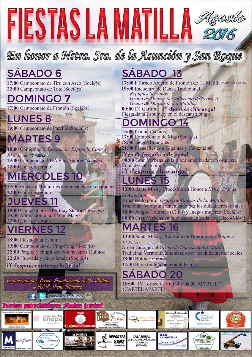 ACRBinibimer's tweet photo. ¡Ya están aquí nuestras Fiestas en Honor a Ntra Señora de la Asunción y San Roque! 
¡Felices Fiestas a todos! https://t.co/5Hf7du4sw9