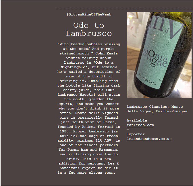 MontedelleVigne's tweet photo. #bittenandwritten talks about our #lambruscoclassico: "Ode to Lambrusco".
More info: https://t.co/dj1tr7djFU https://t.co/sm6UvEa9VK