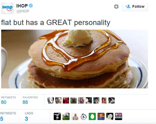 98EmilyMorrison's tweet photo. "FLAT BUT HAS A GREAT PERSONALITY". The public shames IHOP for gender discrimination. POWER OF THE PUBLIC. #CMNS1290 https://t.co/2I27W0hMU0