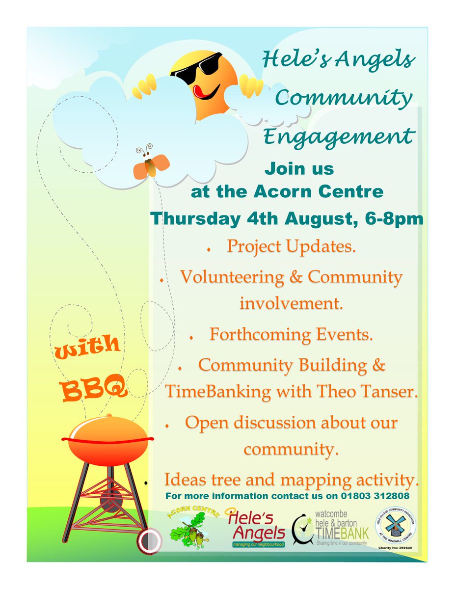 Come and join Hele's Angels this Thursday from 6 - 8pm at The Acorn Centre with BBQ. <a href="/acornbarton/">Acorn centre </a> <a href="/windmillcentre/">The Windmill Centre</a>