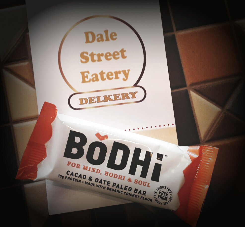 DaleStKitchen's tweet photo. #glutenfree #diaryfree #soyfree @bodhiprotein made with cricket flour bars on sale #dalestreet #liverpool #food https://t.co/85oVNQNZCf