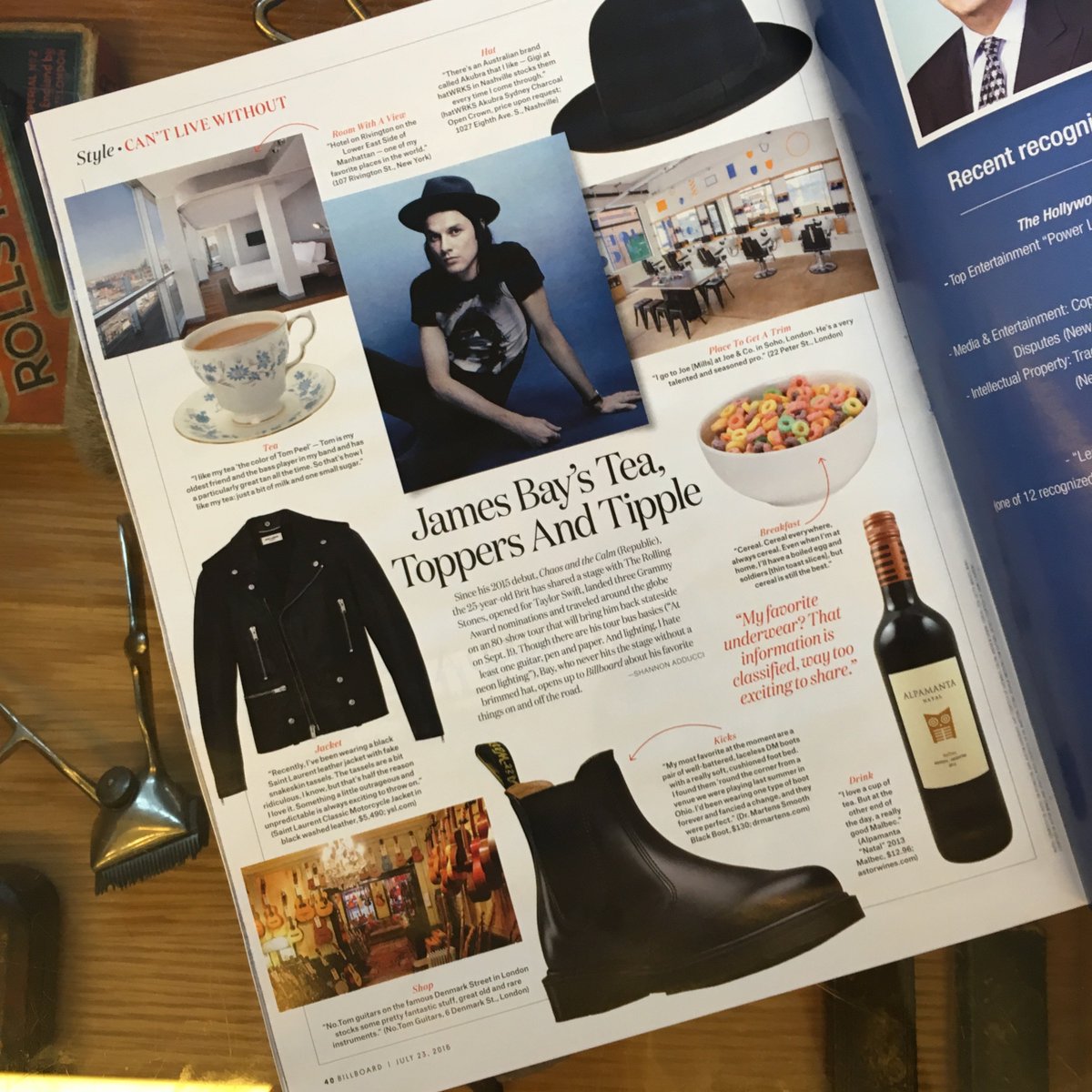 Featuring in <a href="/billboard/">billboard</a>, <a href="/JamesBayMusic/">James Bay</a> reveals his favourite
things on and off the road - including, Joe and Co.