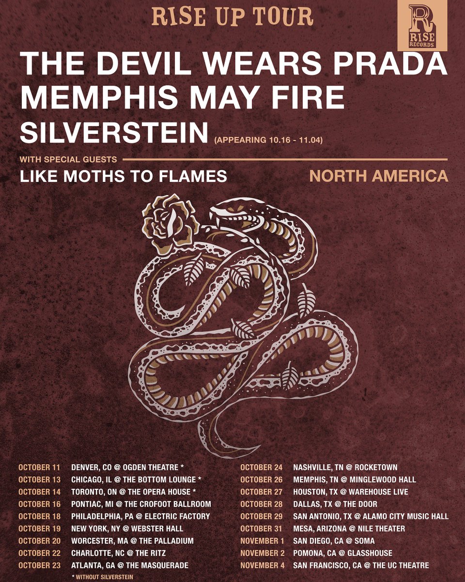 TDWPband's tweet photo. Rise Up North American Tour w/ @MemphisMayFire @silverstein + special guests @LMTF! Tickets on sale 8/5. https://t.co/A1cQ2oClDX