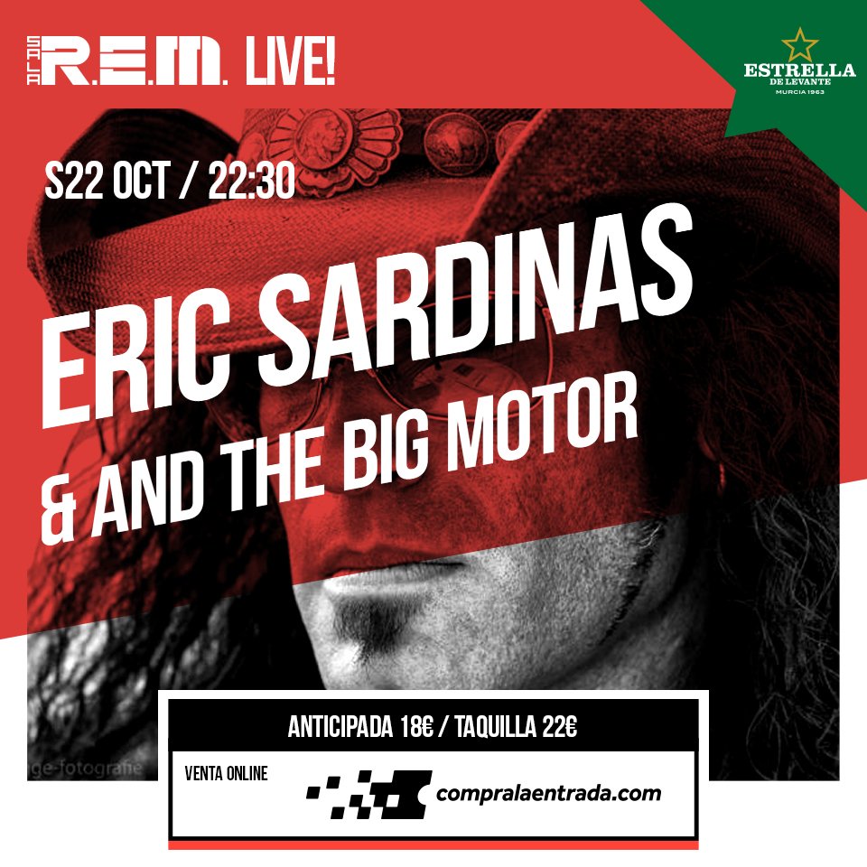 SalaRem's tweet photo. El 22 de Octubre el guitarrista etadounidense #EricSardinas estará en #RemLive. Entradas: https://t.co/hCBBMNnP0v https://t.co/S7MqEOFQfr