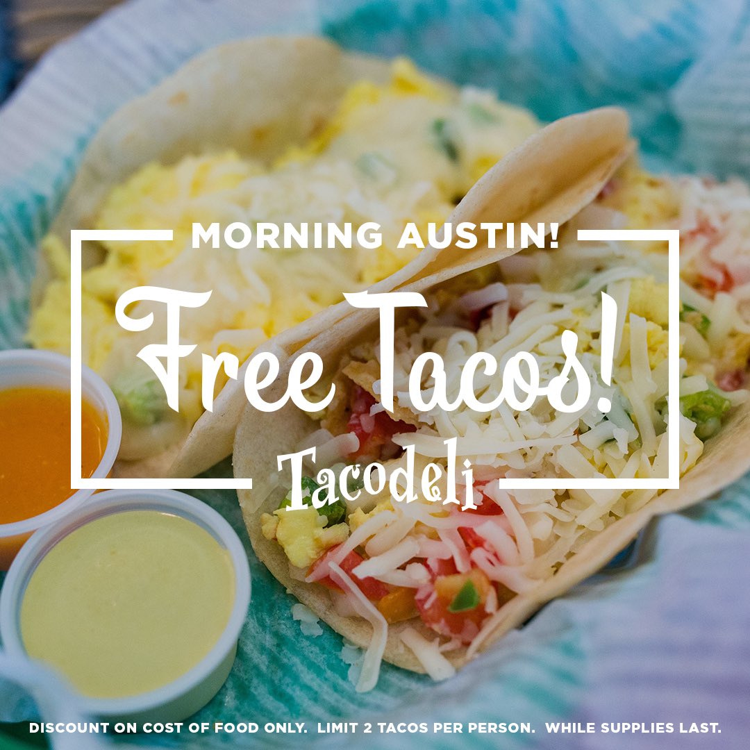 Rise &amp; Shine ATX- we'll be delivered FREE <a href="/Tacodeli/">Tacodeli</a> from 9-11am. Order early, as we expect high demand. 🌮