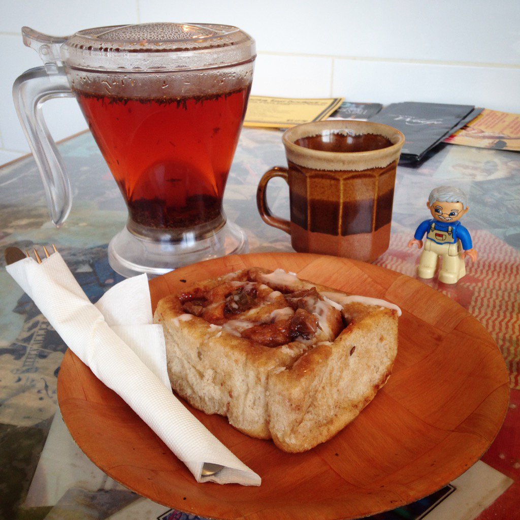 JonniesBuns's tweet image. Temporary(?) RIP to the Neighbourhood Cafe...Here&apos;s a rhubarb sticky with some loose leaf tea-for you. #spillsometea