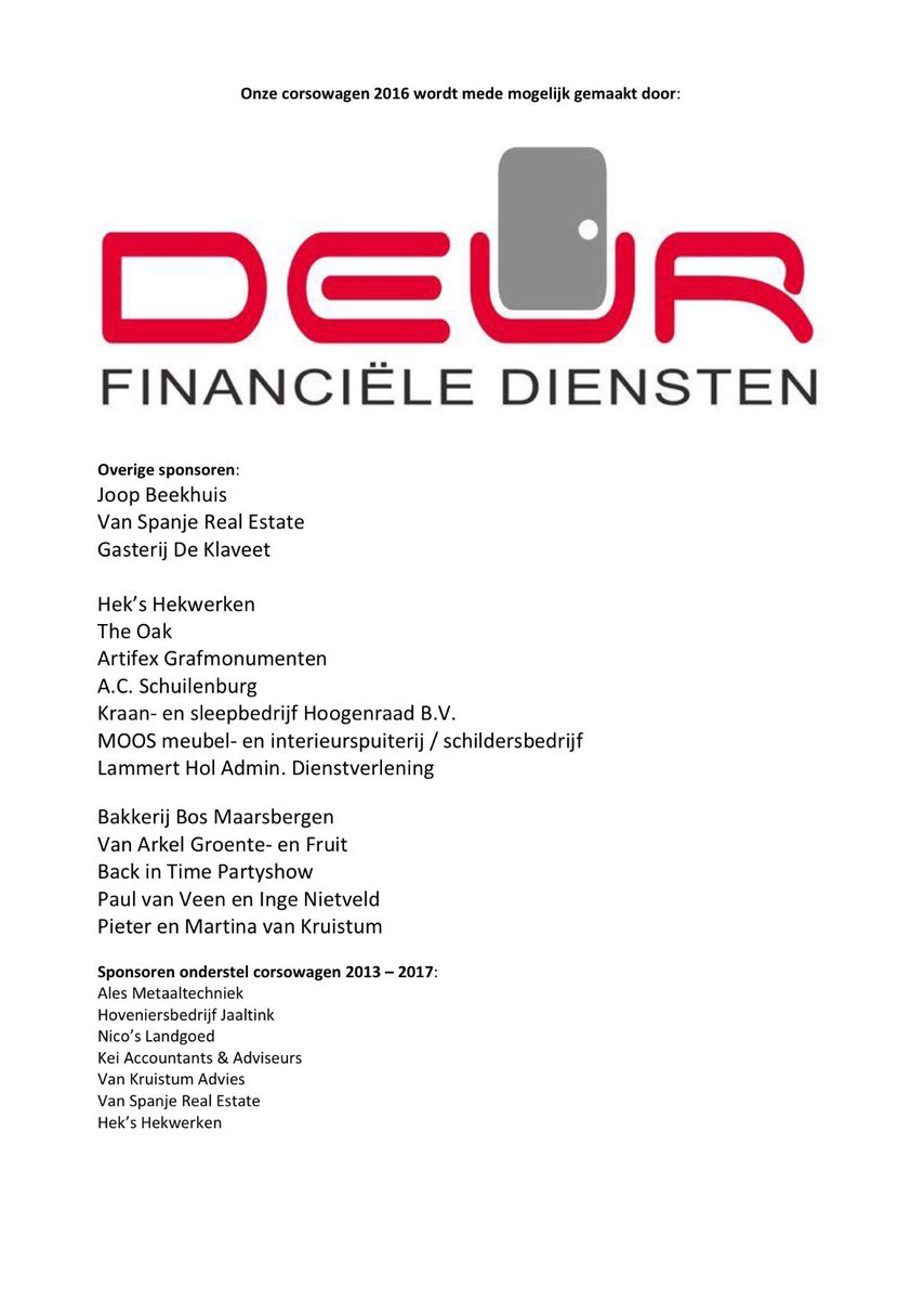 Onze deelname aan het Bloemencorso 2016 wordt mede mogelijk gemaakt door de volgende SPONSORS: