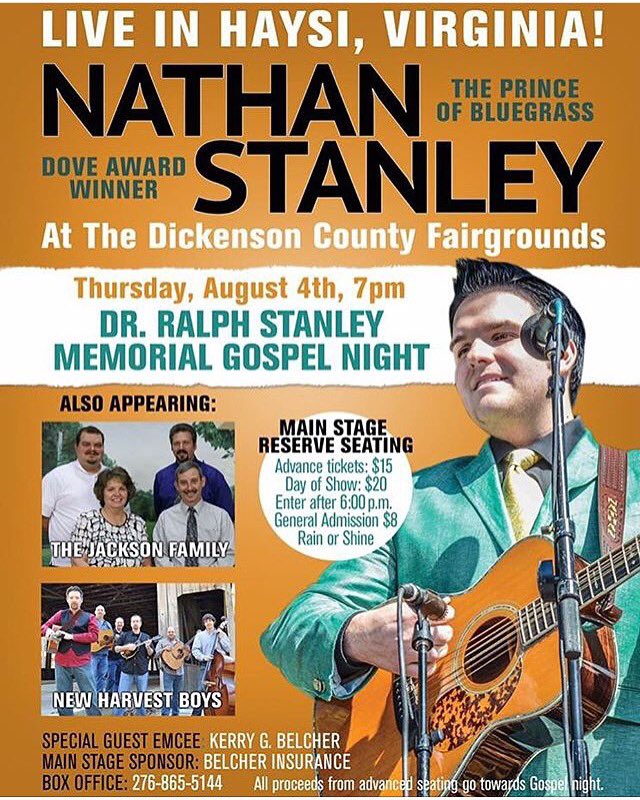VAs_Baby1880's tweet image. Dickenson Co Fair
Thurs Aug 4 @7pm
🎤#DrRalphStanley Memorial Gospel Night 
🎤#nathanstanley 
Sponsor: @BelcherIns