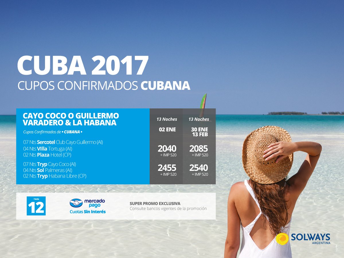 SolwaysTours's tweet photo. Verano en #Cuba Venta Anticipada 2017!!! 
#SolwaysTeLleva https://t.co/UHRb9tGQiB