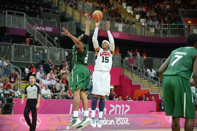 BleacherReport's tweet photo. Four years ago, Carmelo Anthony set a Team USA record with 37 points against Nigeria. 

They won the game 156-73 😳 https://t.co/z1TDml8Xj9