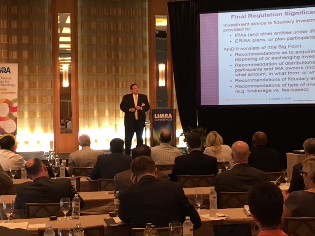 Joey_Davenport's tweet photo. Day 2 of @LIMRA #AdvancedSalesForum in #Chicago, #BradCampbell providing clarification on the new DOL #FiduciaryRule https://t.co/j6WFmANa7n
