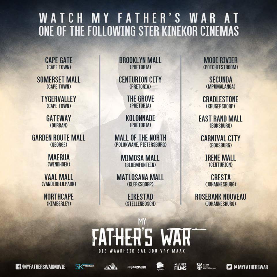 Book your tickets NOW online to see #MyFathersWar this coming Friday! 

For block bookings: Nerisha: (011) 445-8589