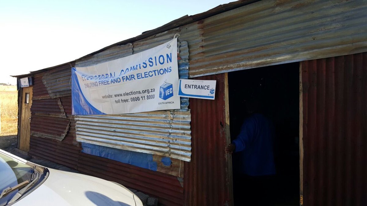 EFFSouthAfrica's tweet photo. The @IECSouthAfrica's using shacks as Voting Station in Ekurhuleni. That's unacceptable. Our people deserve dignity. https://t.co/rkvMJsCUKm