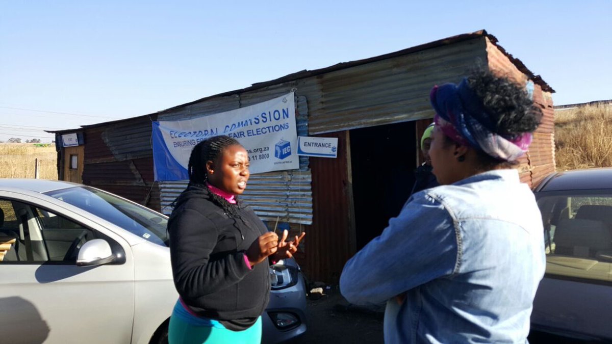 EFFSouthAfrica's tweet photo. The @IECSouthAfrica's using shacks as Voting Station in Ekurhuleni. That's unacceptable. Our people deserve dignity. https://t.co/rkvMJsCUKm