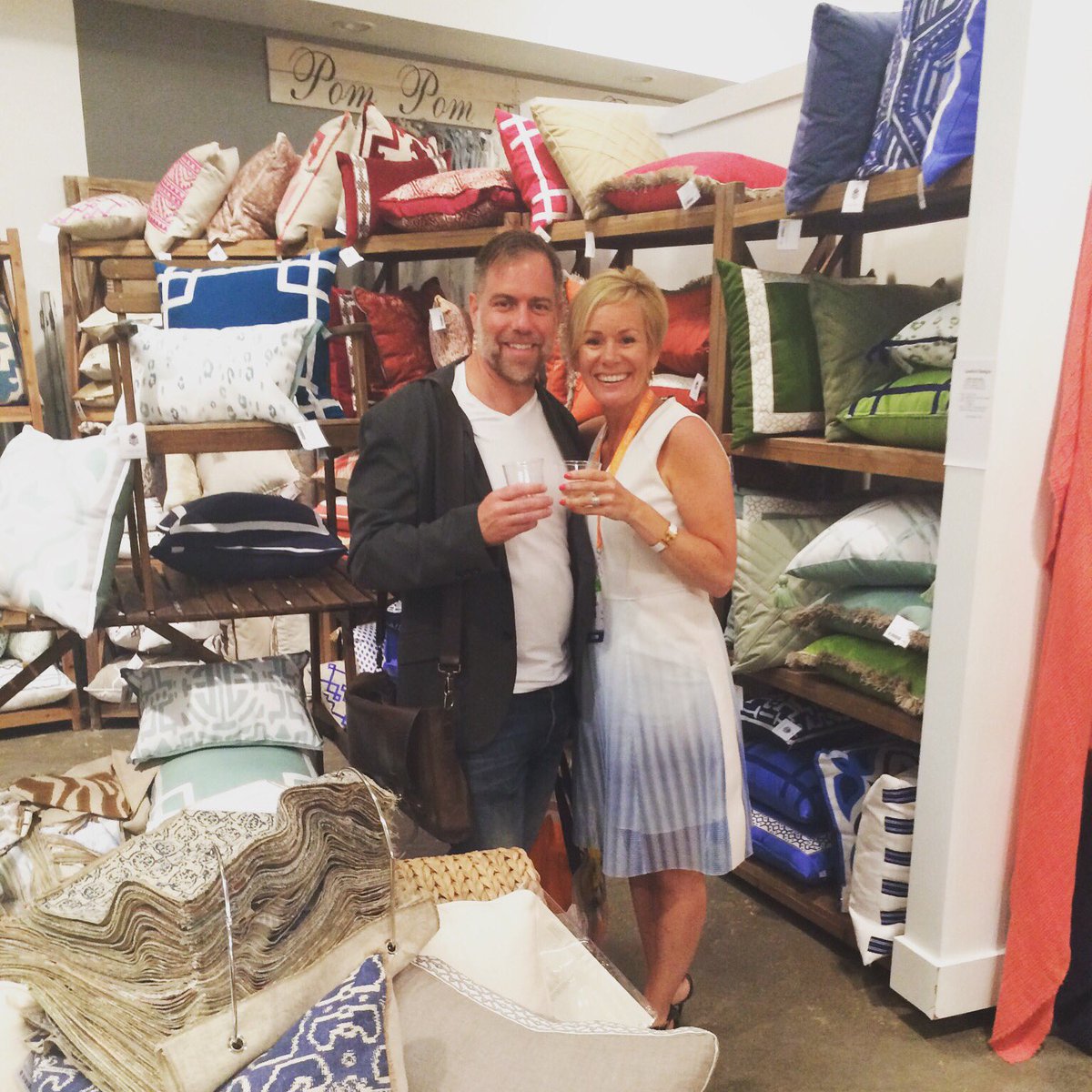 DwayneClarkIDMG's tweet photo. Cheers were in order when @KerrieKelly stopped by @LacefieldDesign during @LasVegasMarket #designers #DwayneClark https://t.co/hLwDngslyK