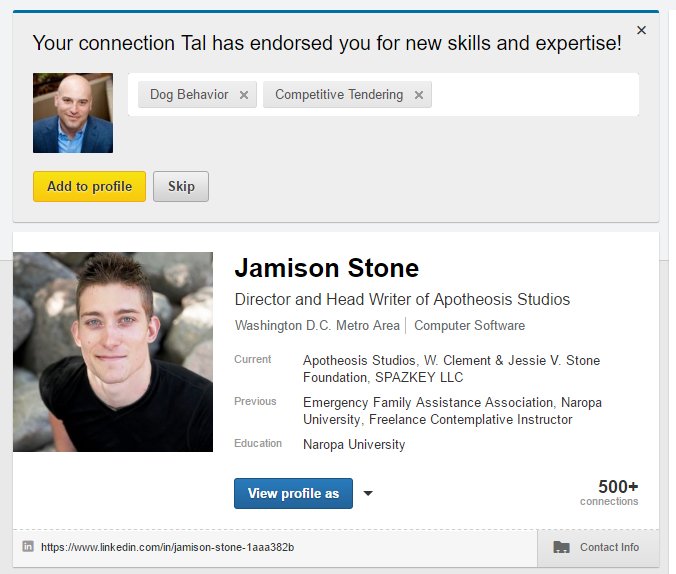 StoneJamison's tweet photo. #DogBehavior #CompetitiveTendering #best #LinkedIn #endorsement of #skills / #expertise ever https://t.co/LmBrazqIXl https://t.co/RERikIaMVn