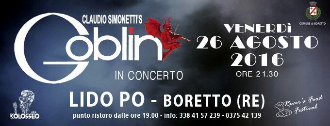 RiversFood's tweet photo. River's Food Festival, venerdì 26 agosto alle 21.30 concerto dei Claudio Simonetti's Goblin https://t.co/8YACgzbNzj https://t.co/FRhG4yuFRW