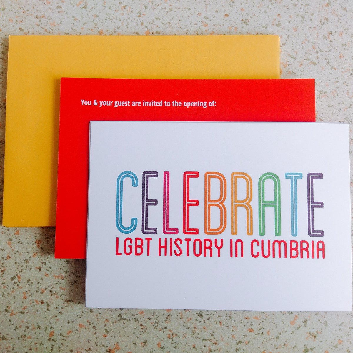 ElementsLakes's tweet photo. Invite cards to our opening at @TullieHouse arrived! Look out for the orange envelope! #LGBTHistory #notjustthelakes https://t.co/16Db9199Og