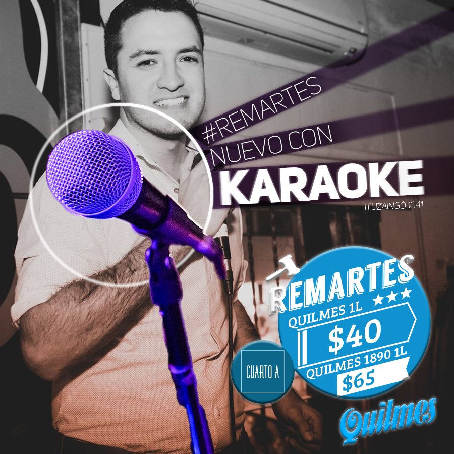 CuartoAbar's tweet photo. Segundo bombazo de la semana 💣
#Remartes Quilmes a $40 pe (Come algo) con Karaoke
#HastaLaMedianoche
☎ 3517035491 https://t.co/OhpWBybiWT