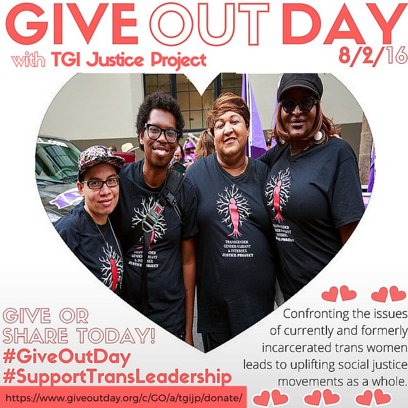 tgijp's tweet photo. Please donate to TGIJP today if you can!
https://t.co/Kpfd1FbBkT
#GiveOutDay
#InItTogether
#SupportTransLeadership https://t.co/tyQJBz7f2p