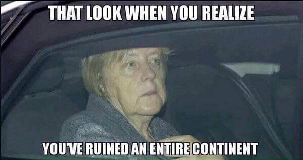 EU_Bye's tweet photo. Look at that face, anyone have any trust in her leading Germany on the right path again? #ByeMerkel https://t.co/M9CdtISzIP