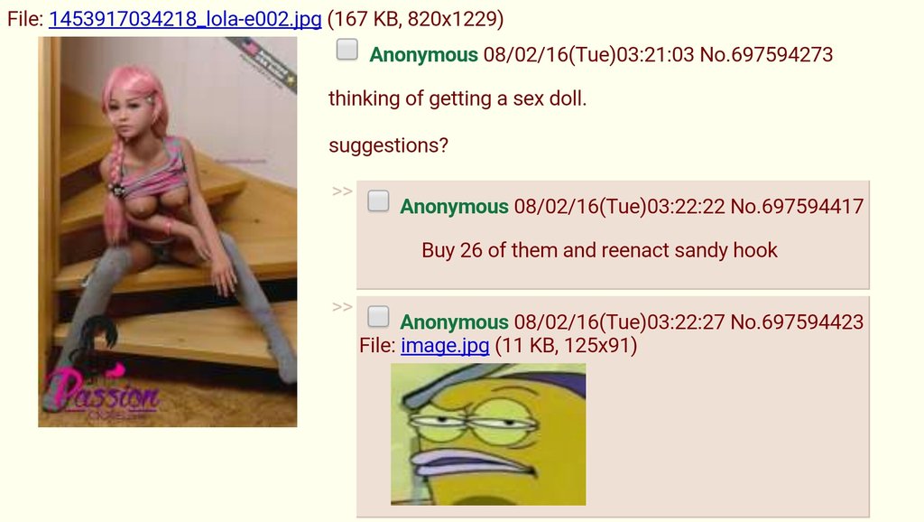 Anon wants a sex doll https://t.co/w9PsUB7LUr - read more 4chan stories: https://t.co/0ICZ0Bkdeu Anon wants a sex doll https://t.co/w9PsUB7LUr - read more 4chan stories: https://t.co/0ICZ0Bkdeu