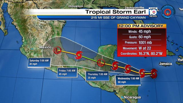Tropical Storm Earl forms in the Caribbean. @TrentAricTV  has the latest on Local 10 News at Noon. https://t.co/EW8QygbCUn
