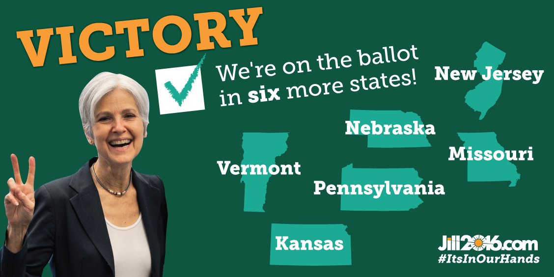 DrJillStein's tweet photo. We're winning for voter choice across America. Thanks for all the support! #SteinBaraka https://t.co/SHB1V4tPhE https://t.co/HPSY8NVCOg