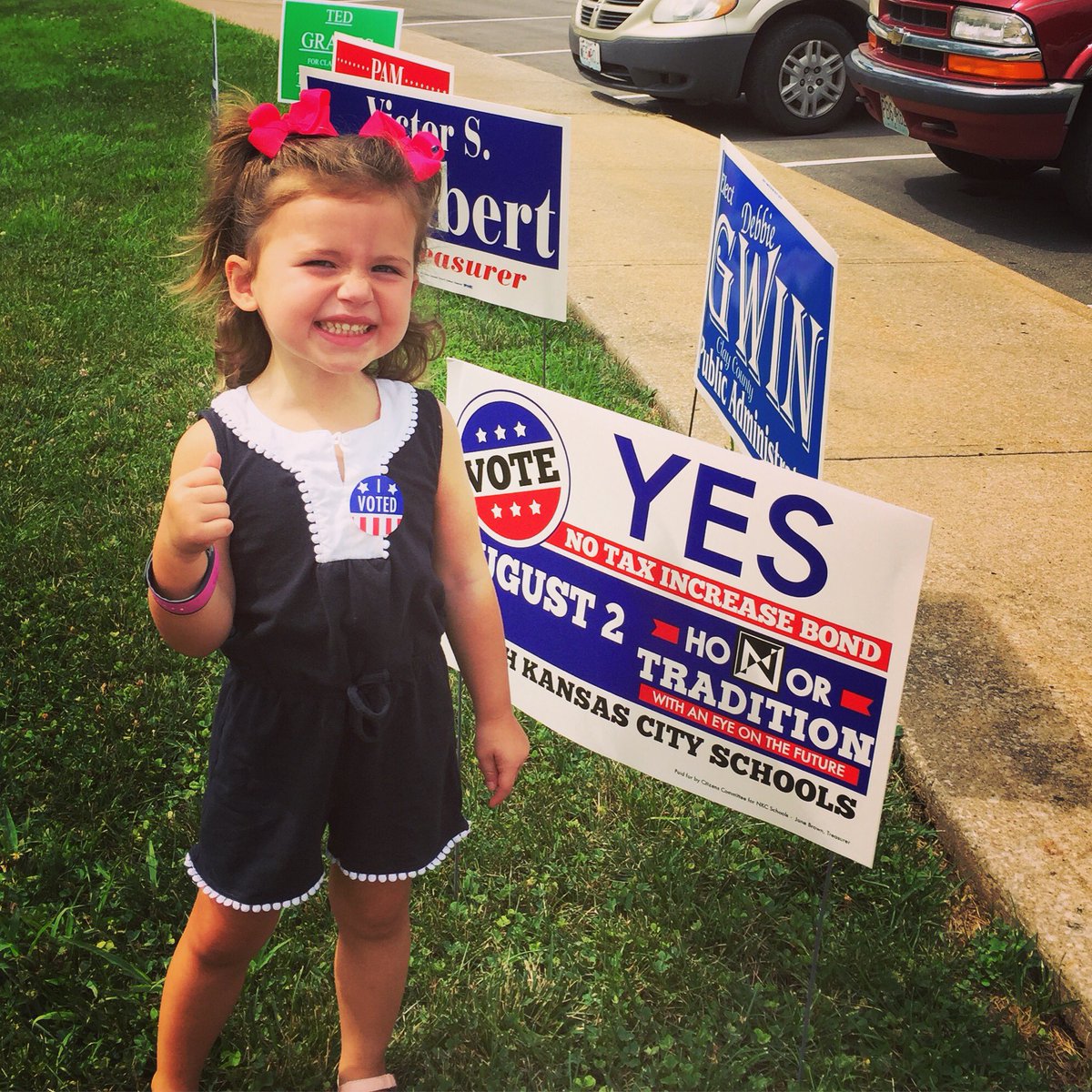margehelwig's tweet photo. We voted! #votingforherfuture #firstattemptatthumbsup 👍🏻@NKCSchools https://t.co/v4ghGXT0YM