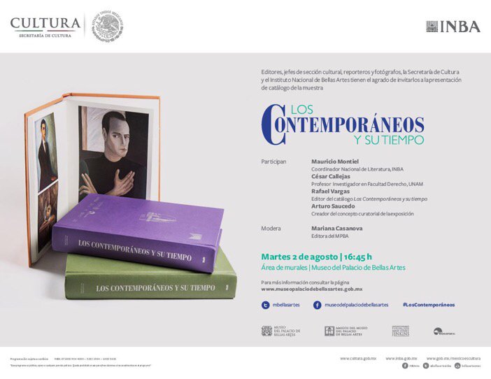 deCultura_mx's tweet photo. Recuerden que hoy a las 17:00h la presentación del catálogo #LosContemporáneos del @mbellasartes área de murales. https://t.co/fQGHgikLn8