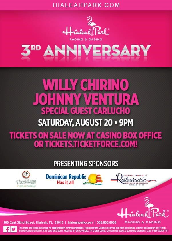 KGaudini's tweet photo. Celebrate @HialeahPark's 3rd Anniversary 8/20 w @willychirino & @JohnnyVentura1, 9pm! #HialeahForever. https://t.co/gjtnLK5oKd