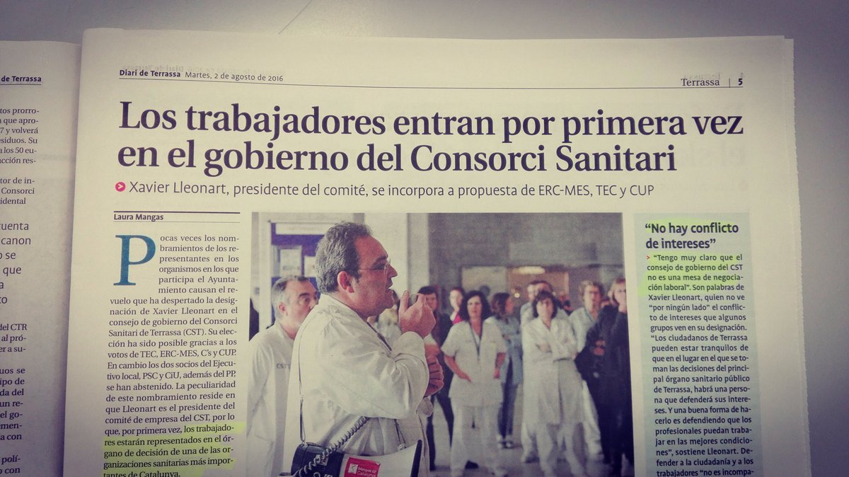 A proposta de la CUP, un delegat de les treballadores s'asseurà al consell del Consorci Sanitari de Terrassa (CST)