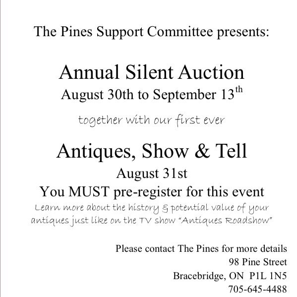 Bring your treasures to be appraised and bid on some fab stuff at The Pines in #Bracebridge #Muskoka