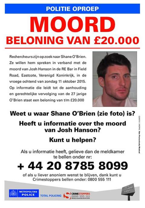 WembleyCrime's tweet photo. @wantedphotosuk please re-tweet. 
#Wanted #ShaneOBrien #Murder of #JoshHanson @JusticeForJoshH 
🚫 STOP 🚫 #KnifeCrime https://t.co/u9KKTETfwk