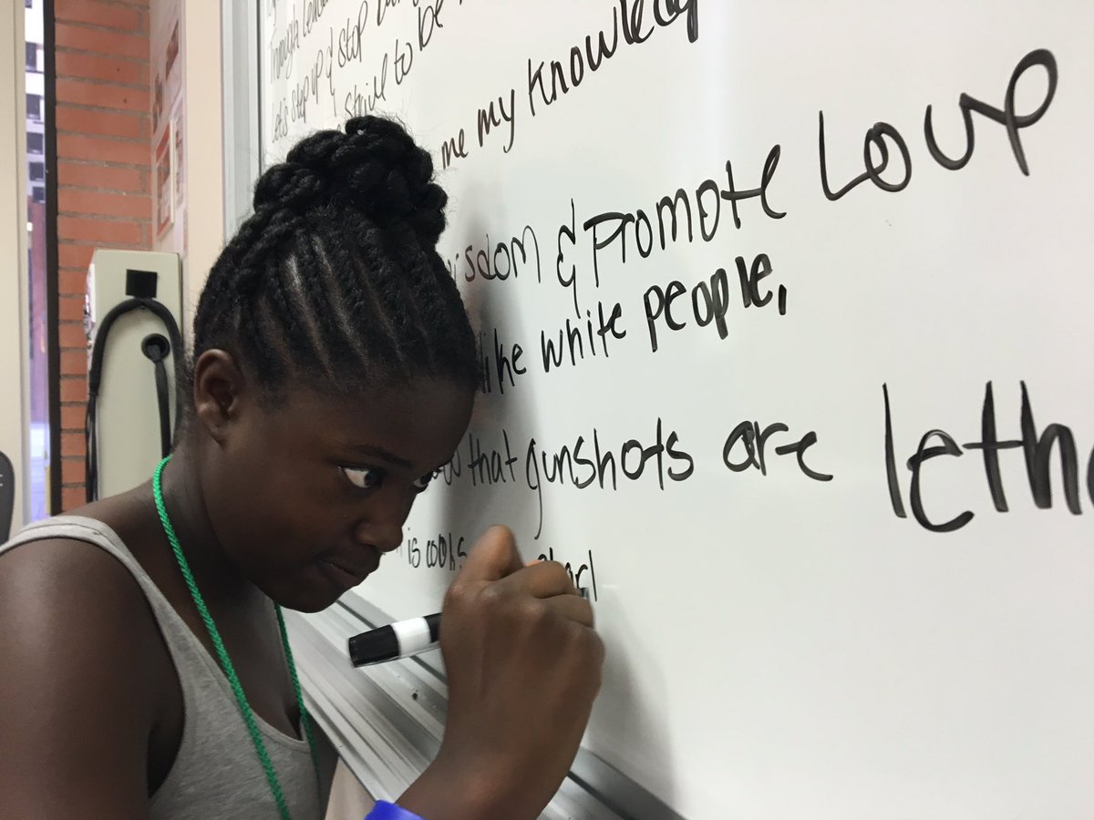'My skin color does not define me, my knowledge does.'

—kids at <a href="/CoCoSouthLA/">Community Coalition</a>'s Freedom School group-writing poetry.
