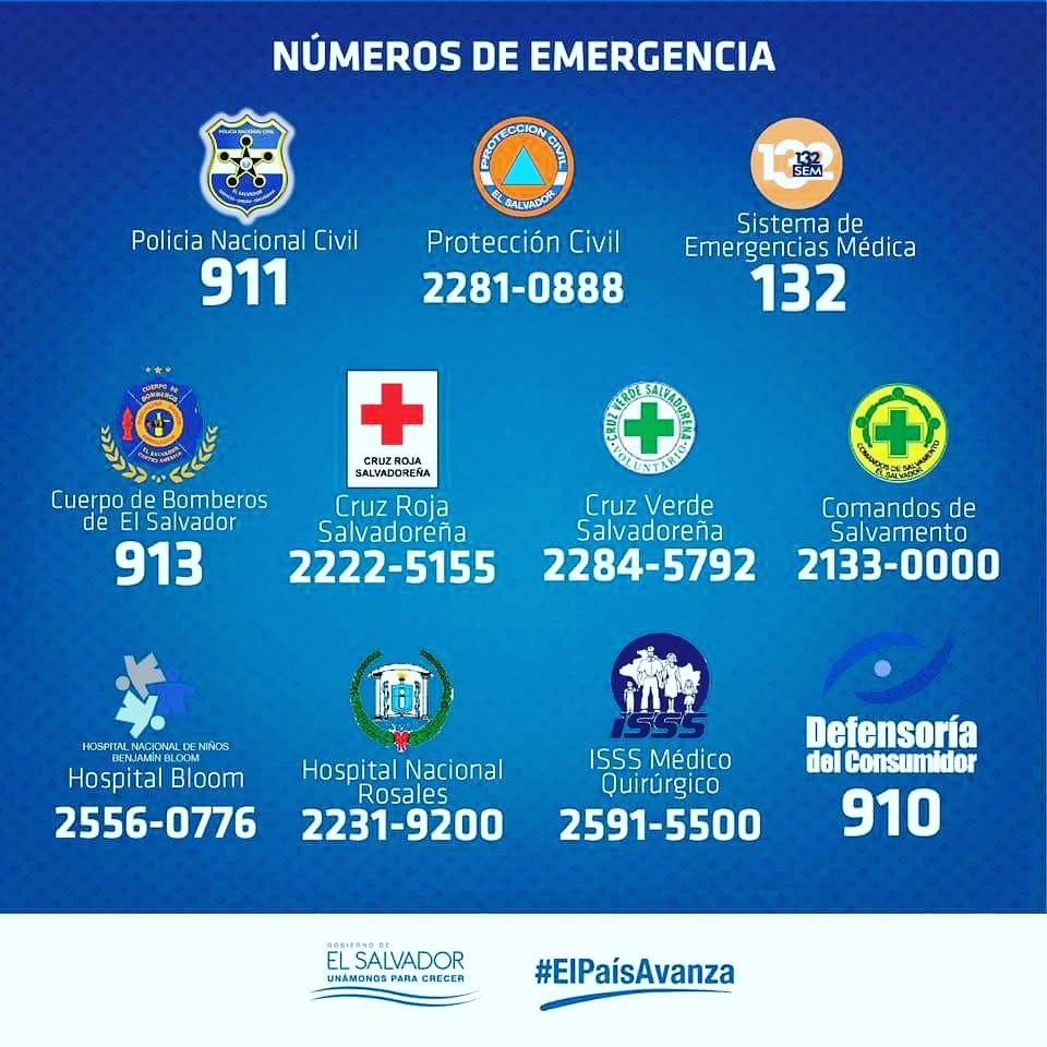 scommunity_sv's tweet photo. Ten en cuenta estos números en caso de emergencia https://t.co/Yv69133zIY